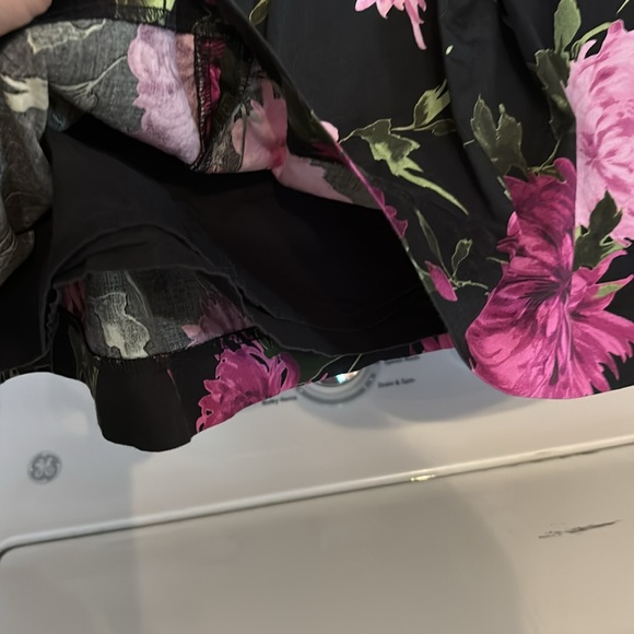 Talbots Petites Floral Black A-Line Skirt Purple Flowers Pleats Lined Zipper 12P - Picture 7 of 16